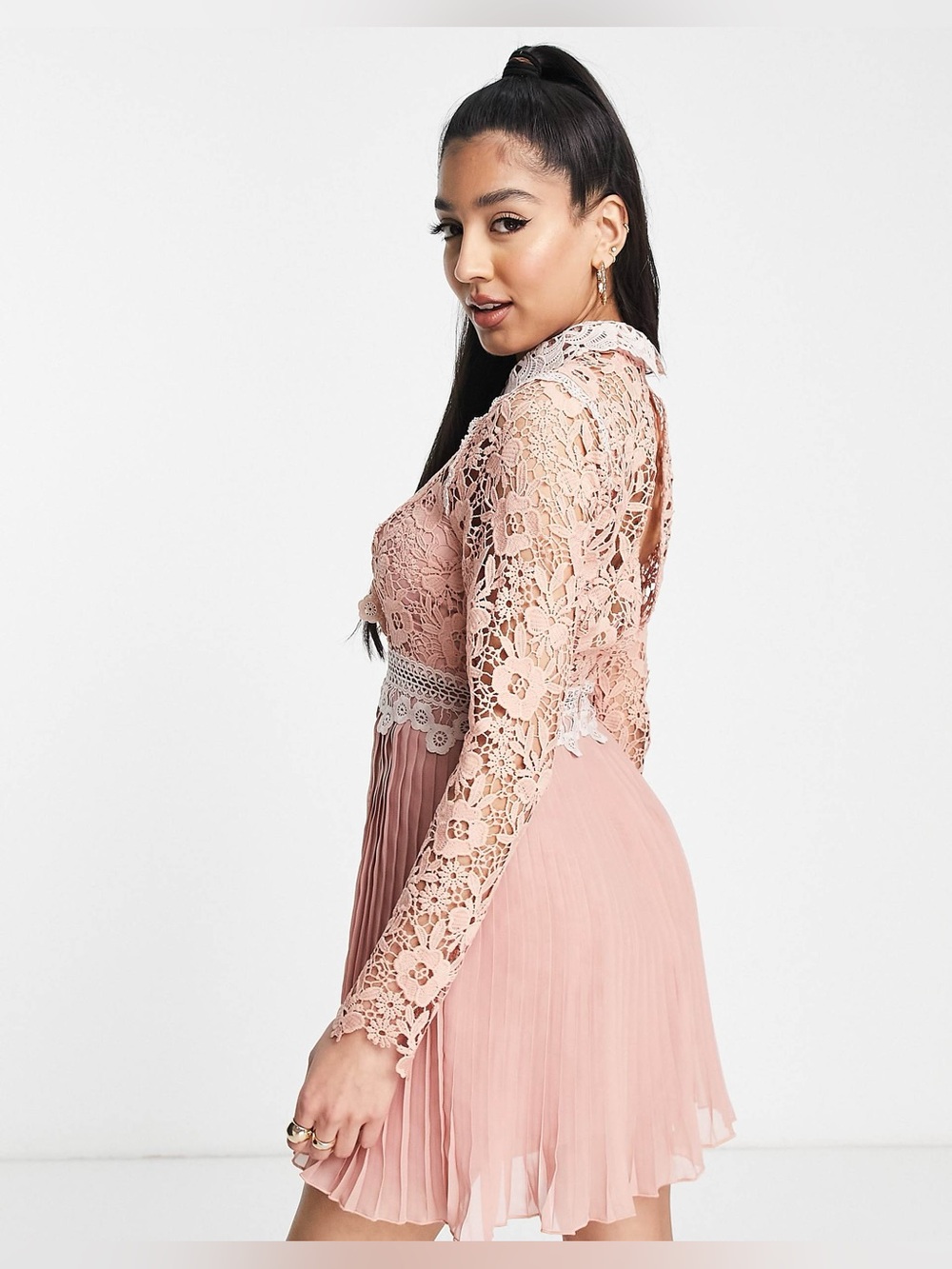 ASOS DESIGN nwt size 6 lace mini dress with collar detail and pleated skirt